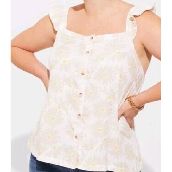 New Torrid Womans Sz 3 3X Plus Ruffle Button Front Tank Daisy Floral NWT - Picture 1 of 6